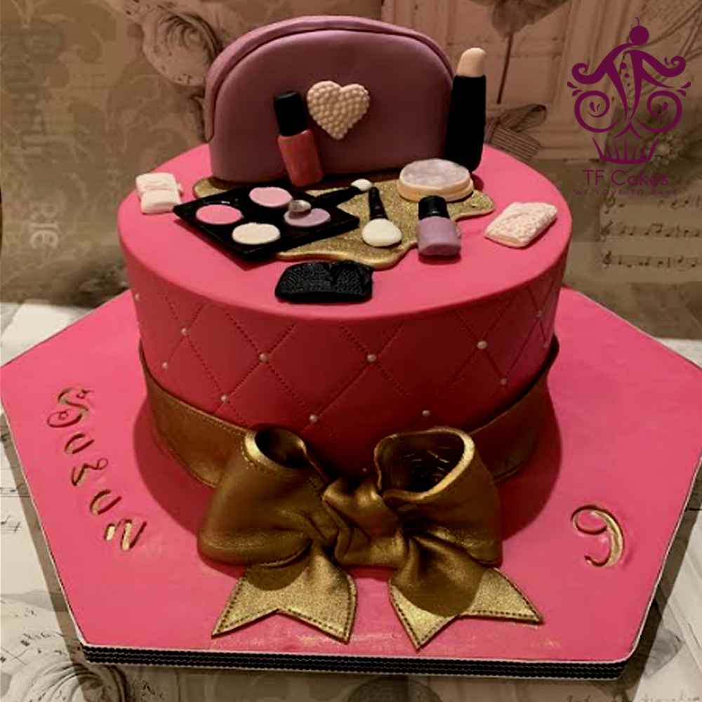 Pink and Gold Makeup Elegance Cake