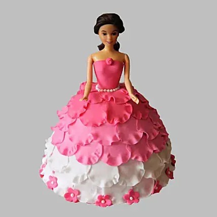 White N Pink Floral Barbie Cake