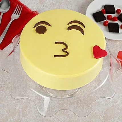 Cute Kiss Emoji Cream Chocolate Cake