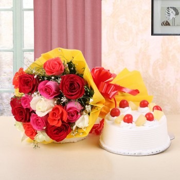 12 Mix Roses and Pineapple Cake