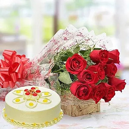Red Roses And Butterscotch Cake Combo