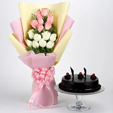 Pink White Roses and Truffle Cake