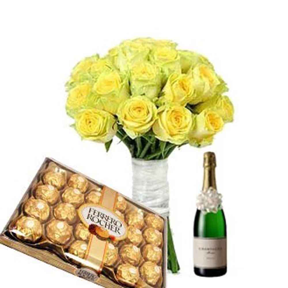 Yellow Roses with Chocolates n Champagne