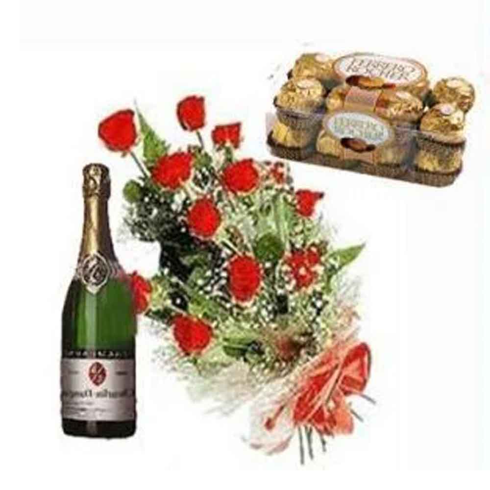 Red Roses With Choco n Champagne