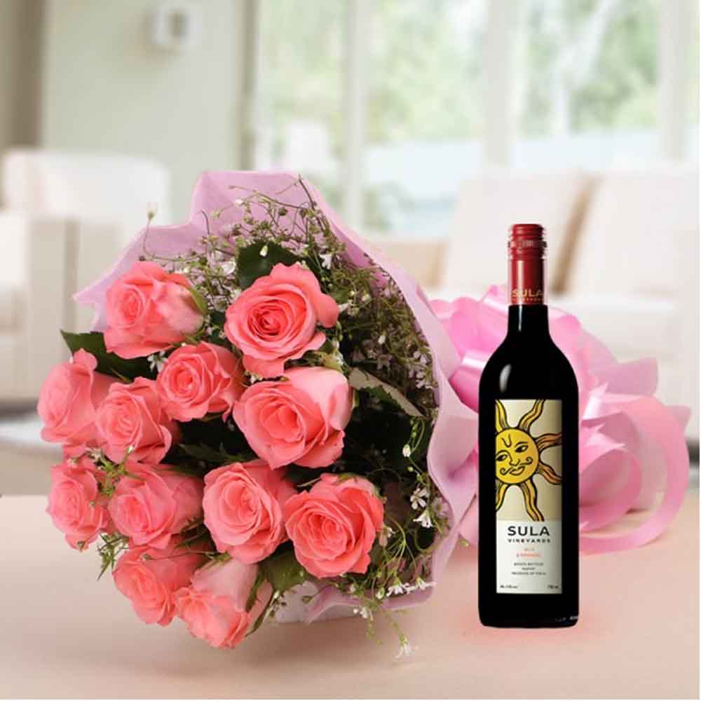 Pink Roses with Sula Wine
