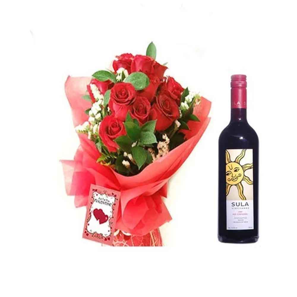 12 Red Roses n Sula Red Wine