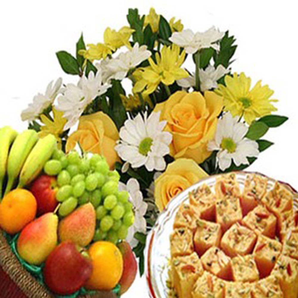 Flowers with Fruits and Soan Papdi