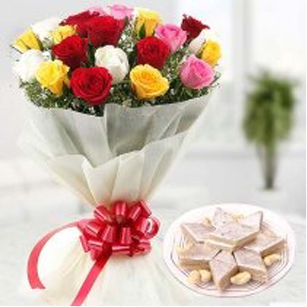 12 Mix Roses with 1/2Kg Kaju Katli