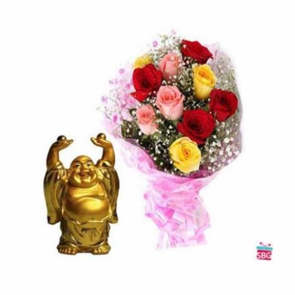 Mixed Roses With Laughing Buddha