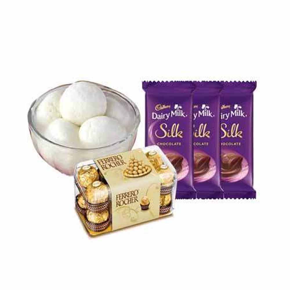 Rasgulla with Ferrero Rocher and Silk