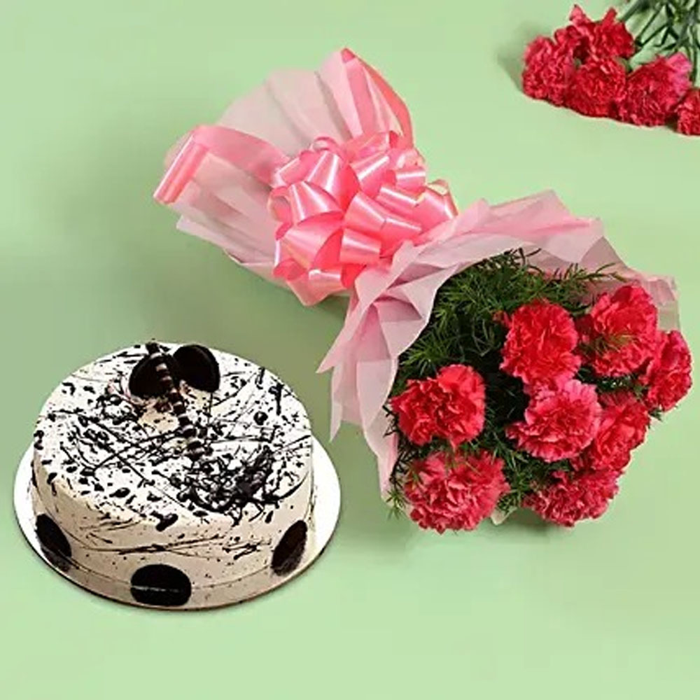 Pink Carnations & Oreo Cream Cake