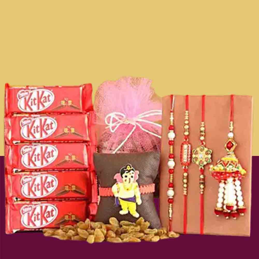 Rakhis 5 Set With KitKat and Raisins