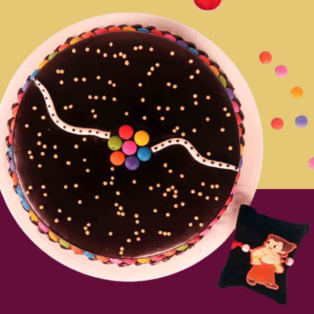 Chocolate flavored gems rakhi cake and Chota bheem rakhi