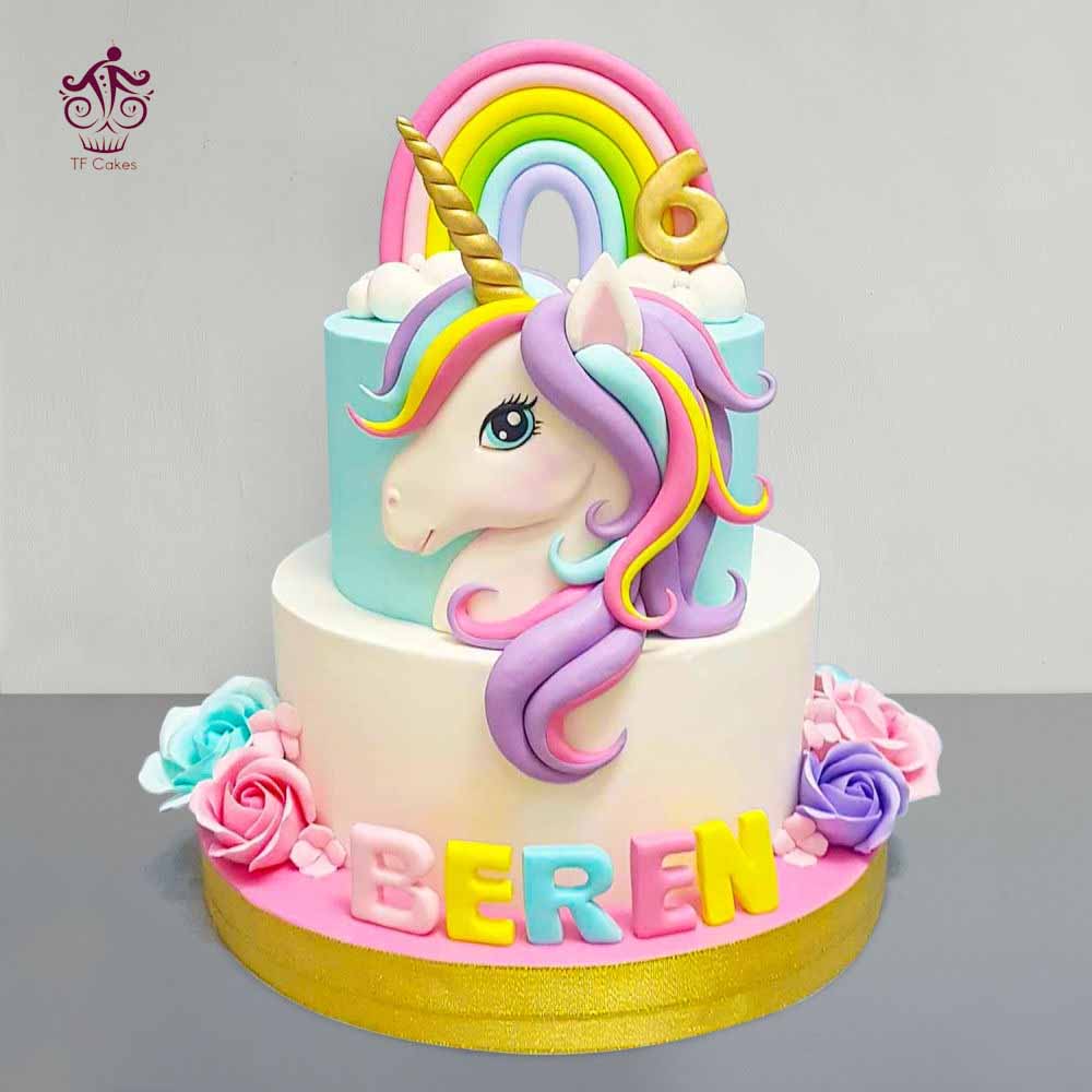 2 Tier Unicorn Rainbow Cake