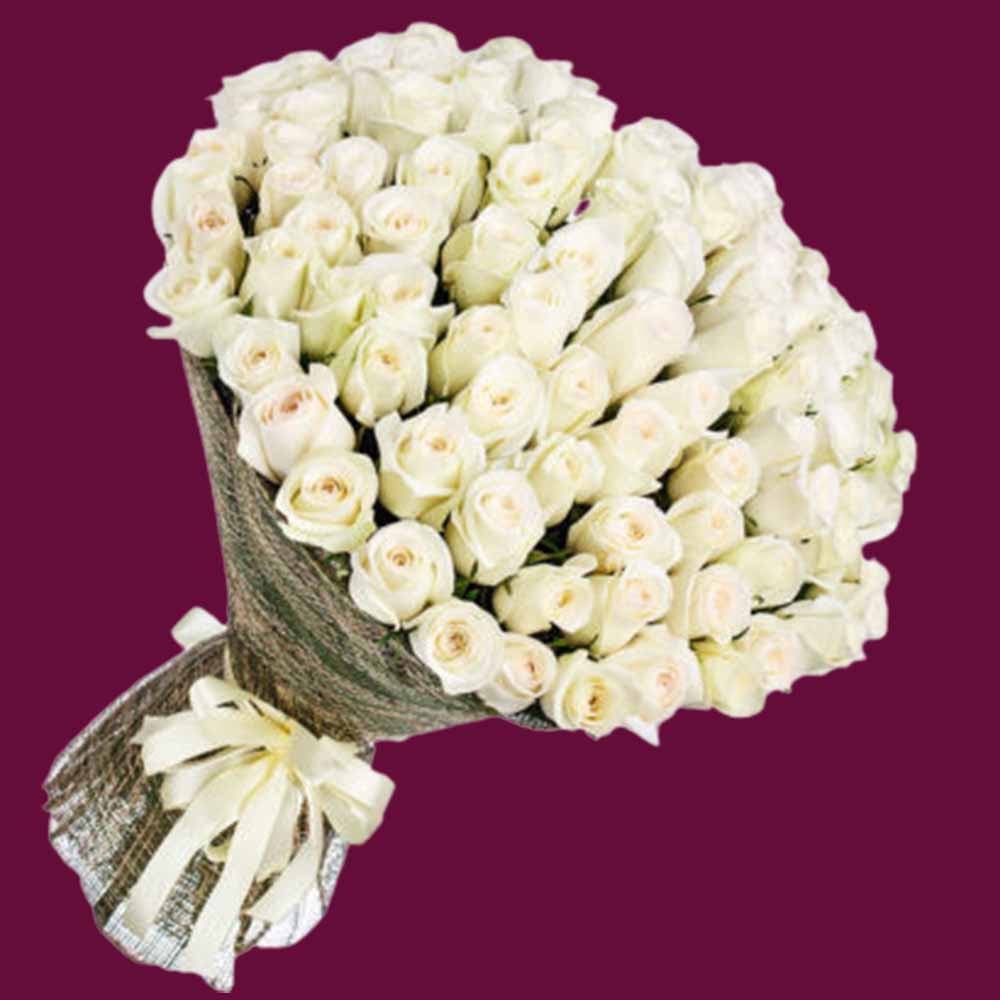 100 White Roses Bouquet