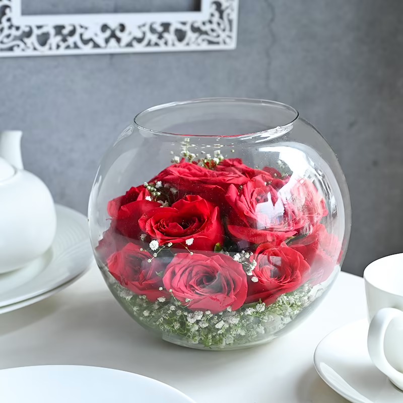 Red Roses in a Glass Vase