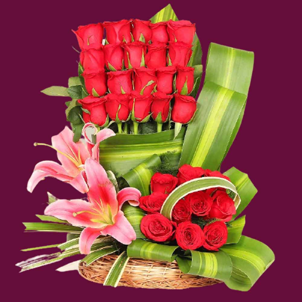 Red Roses and Pink Lilies