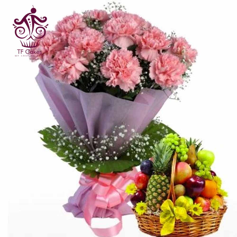 Carnation With Fruit Basket