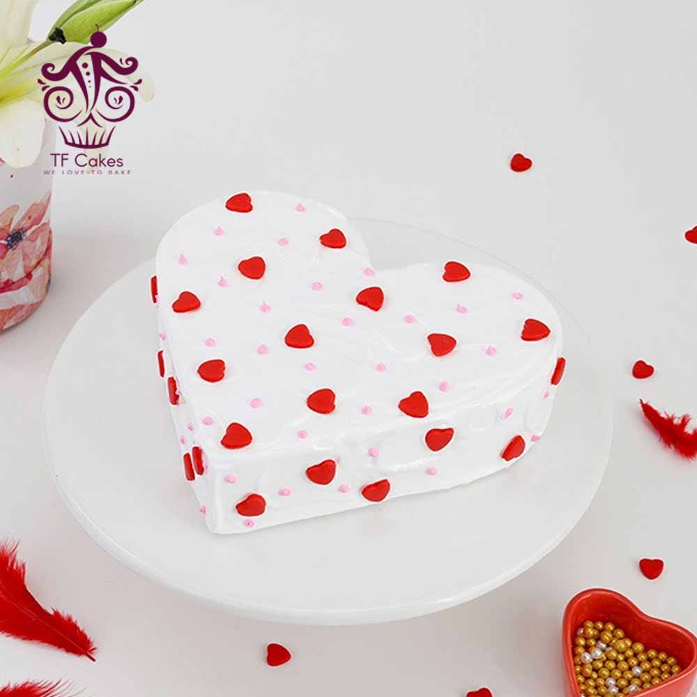 Red and White Valentine's Day Cake with Mini Hearts - Curly Girl Kitchen