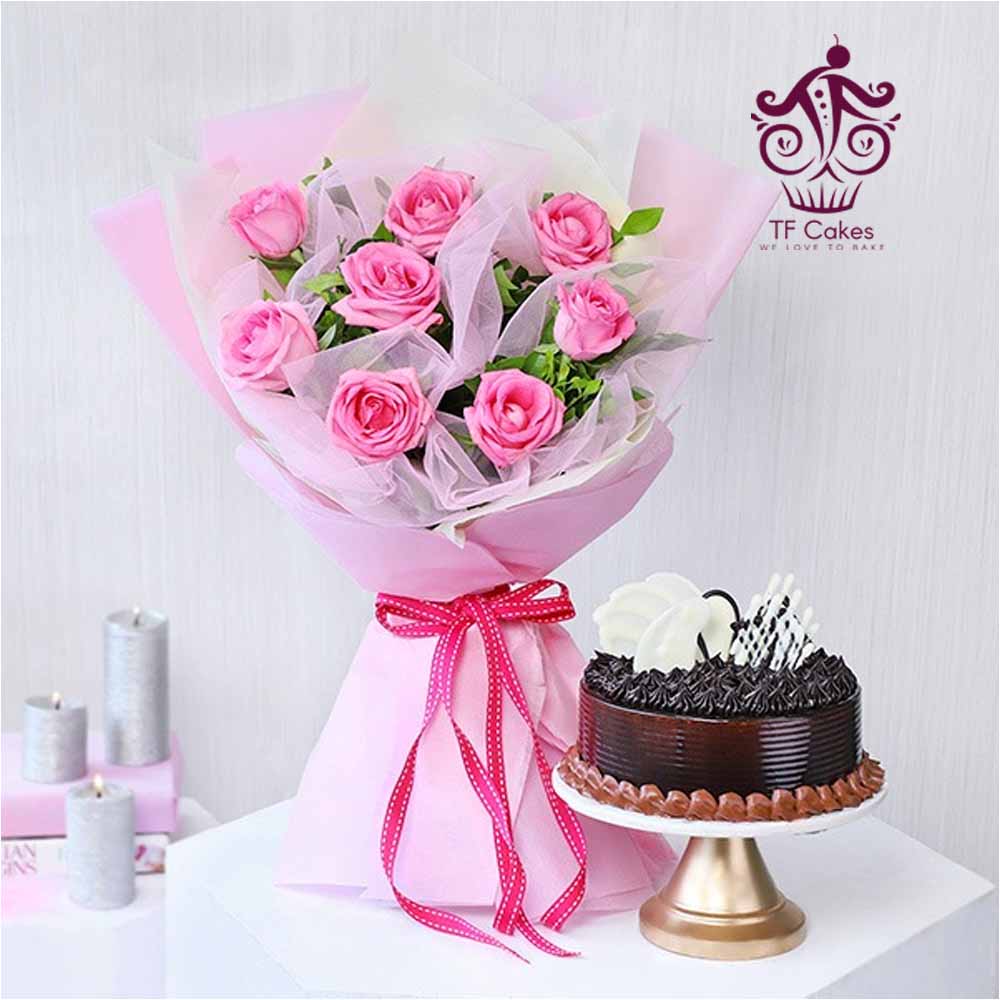 Pink Rose with Cake