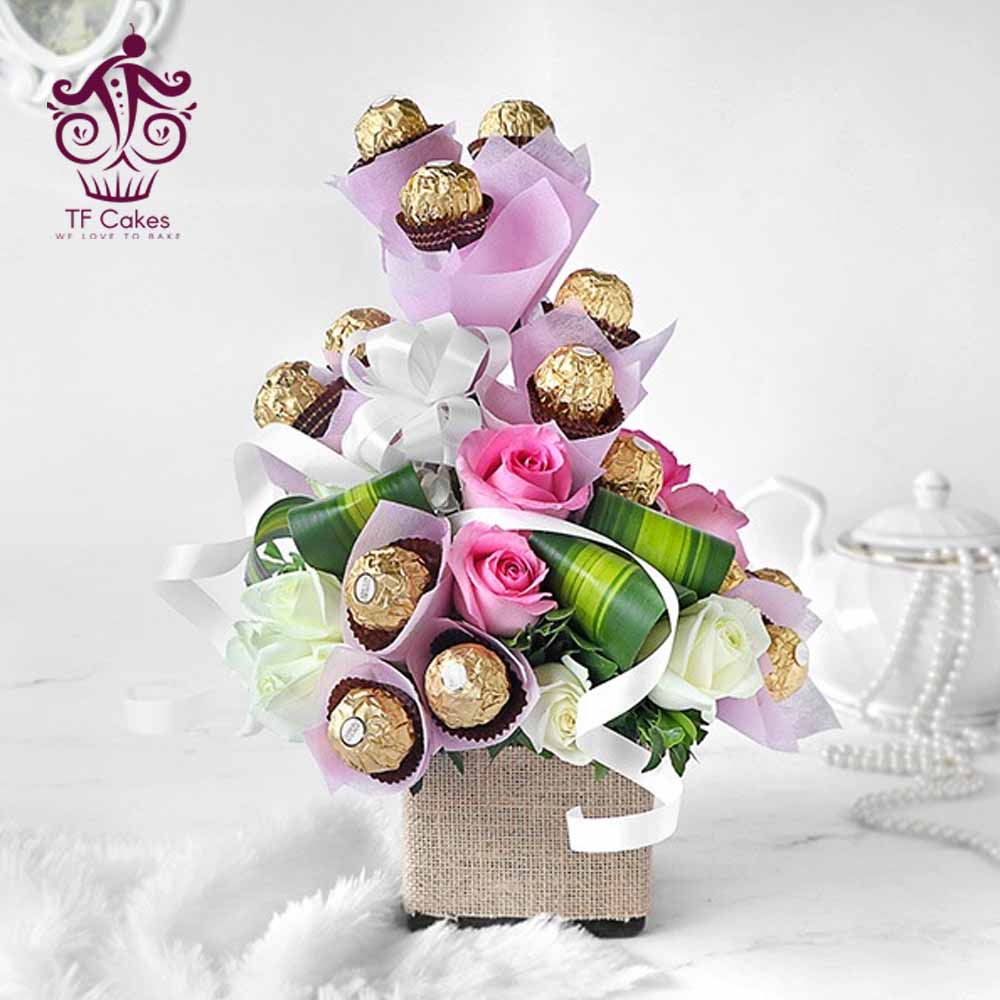 Rose with Ferrero Rocher in Vase