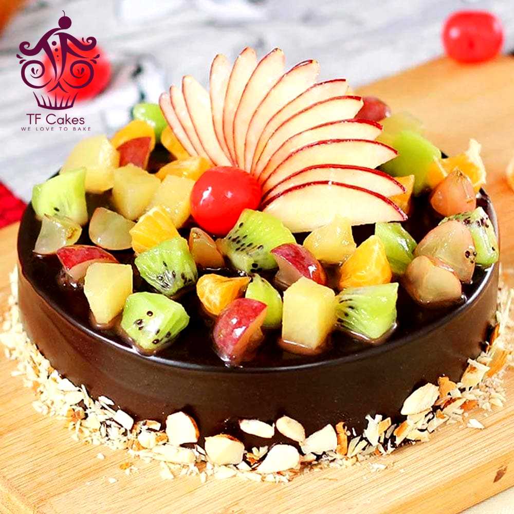 Combination of Tender Chocolate Cake Fresh Fruit