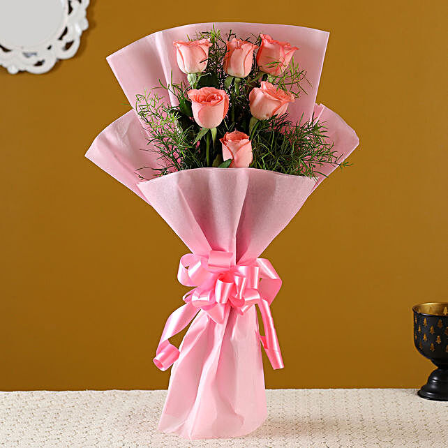 6 Pink Roses Bunch