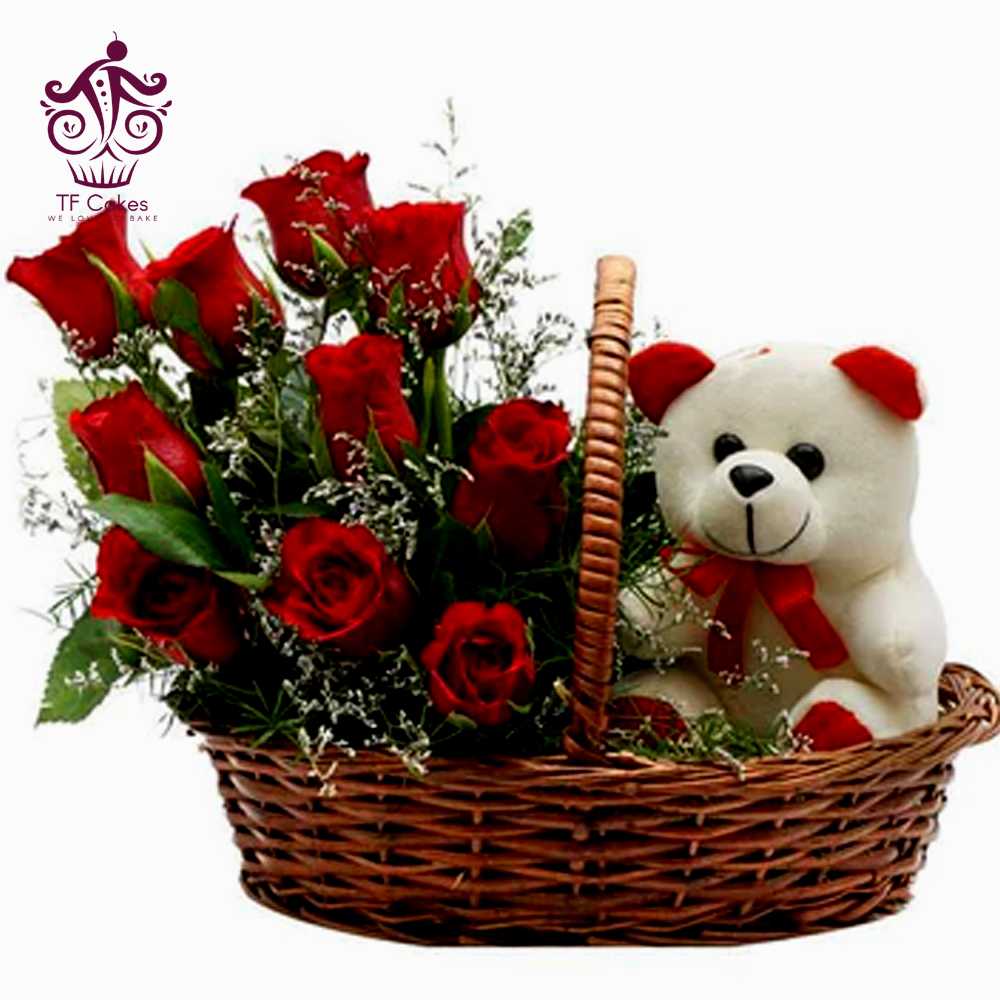 Red Roses with White Teddy