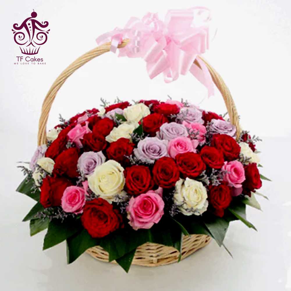 40 Mixed Roses Basket