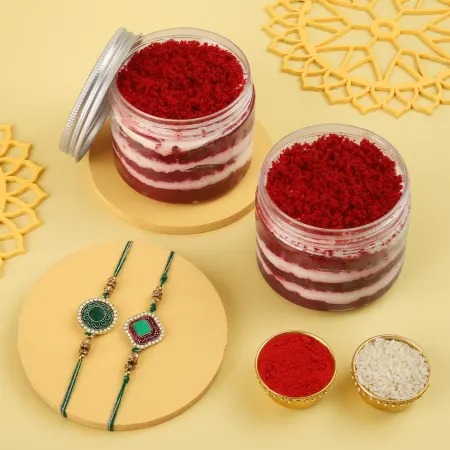 Rakhi's with Red Velvet Jar Cakes