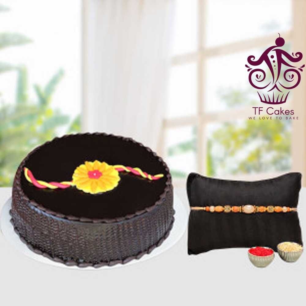 Chocolate cake with rakhi