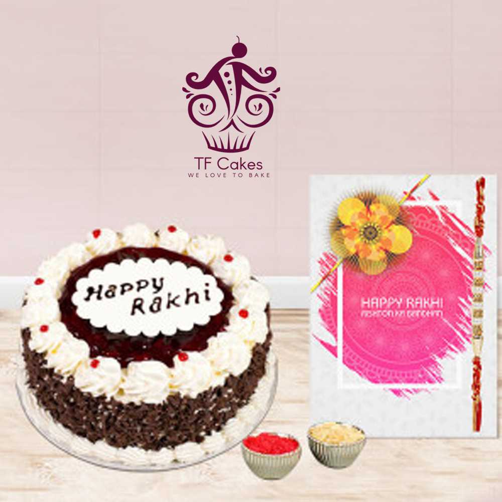 Happy Rakhi Black Forest Cake With Rakhi