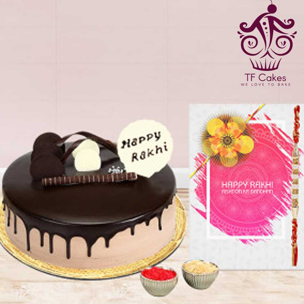 Happy Rakhi Chocolate Cake With Rakhi