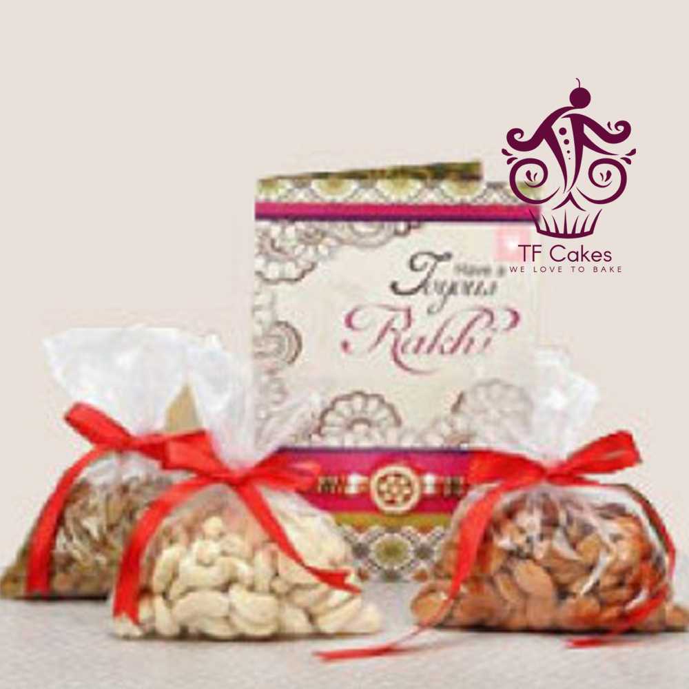 Rakhi, Dry Fruits with Greeting Card