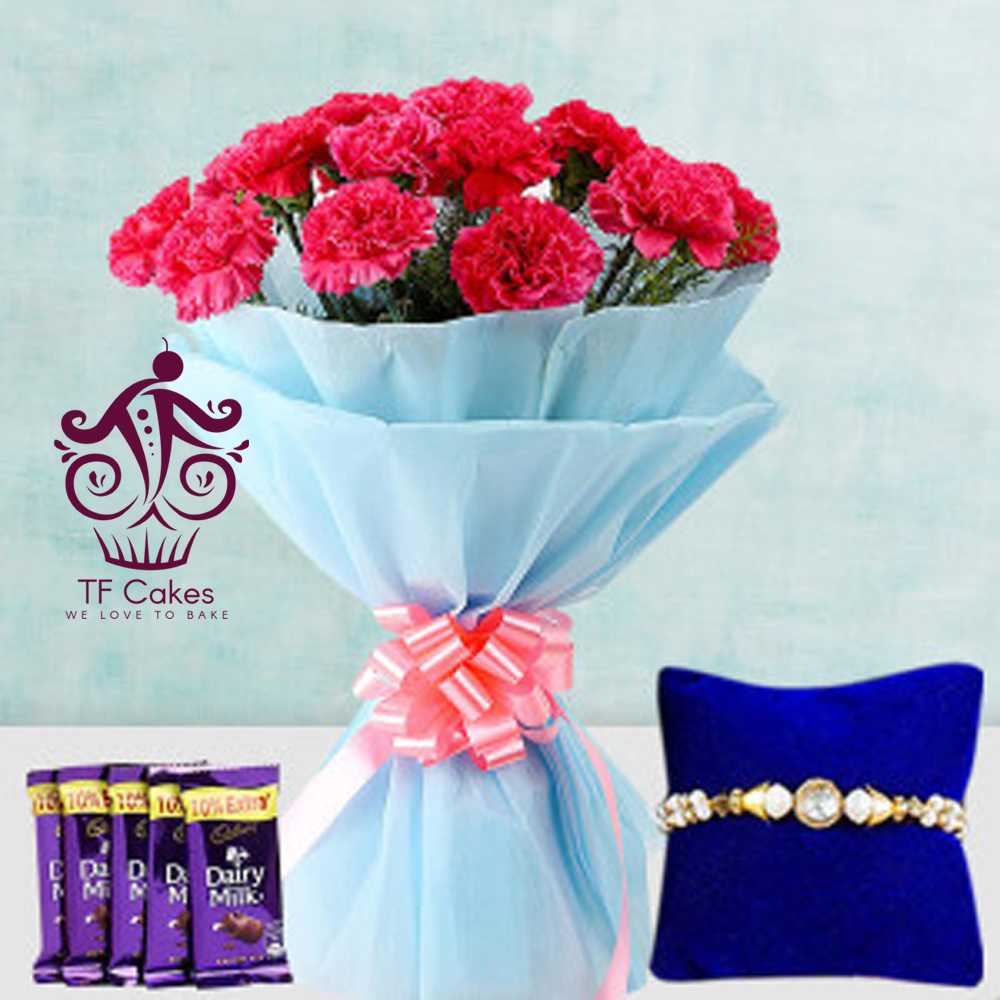 Pink Carnation N Rakhi Combo