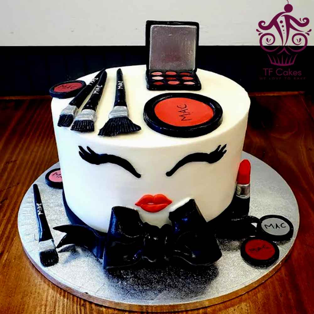 White Makeup Cake with Eyes and Lips