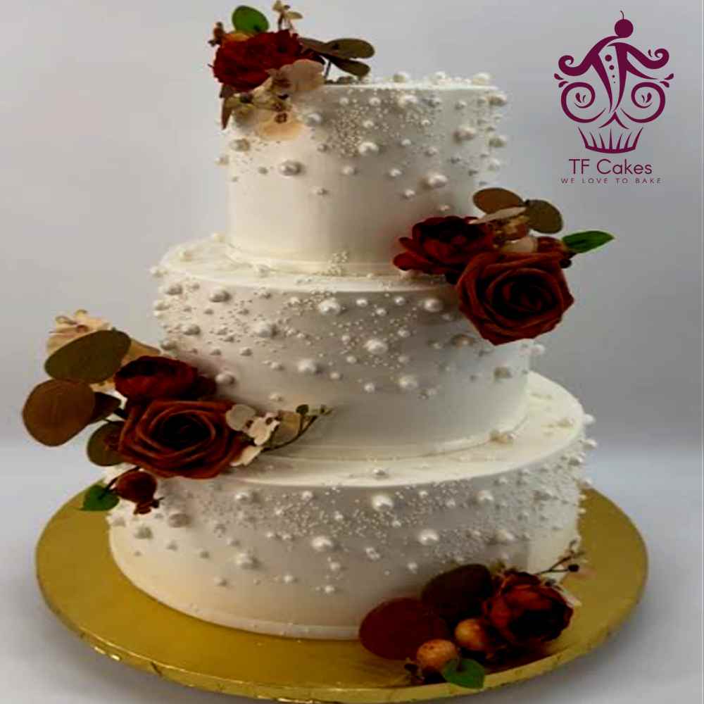 White 3 Tier Cake with Roses