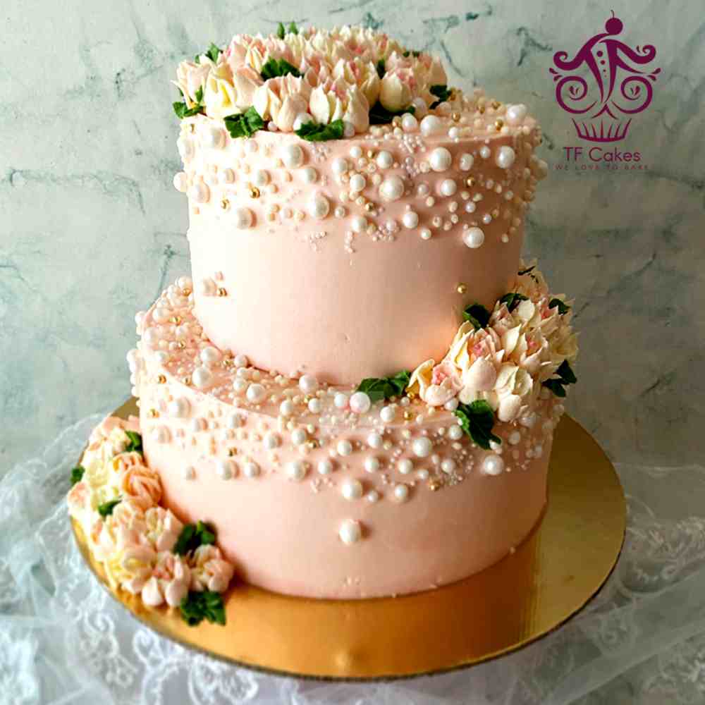 Peach Petal Pearl Elegance Cake