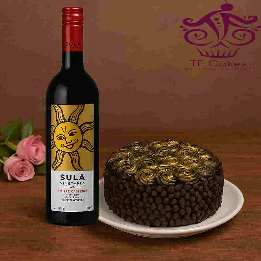 Golden Swirl Chocolate Cake & Sula Red Wine Combo